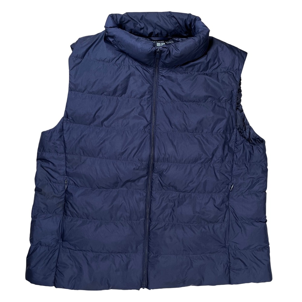 Uniqlo Ultra Light Down Vest Mens L Navy Blue Puffer Packable Quilted Layer READ